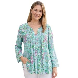 Lilly Pulitzer Floral Pintuck Tunic Top Blue Green S Coastal Style 69176
FF